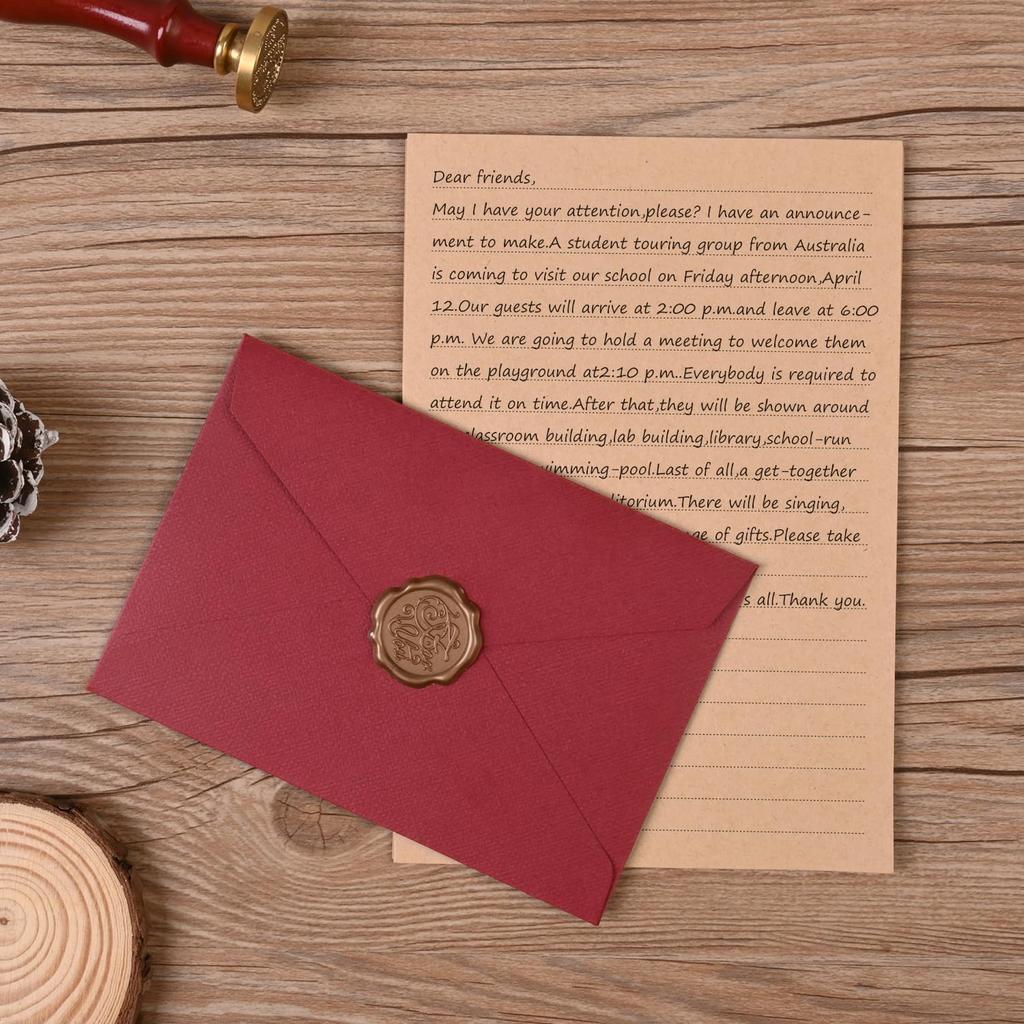 48 Pieces Stationery Set with Envelopes (24 Kraft Paper Sheets + 12 Linen Texture Envelopes+12 Wax Seal Stickers), Stationery Letter Writing Paper