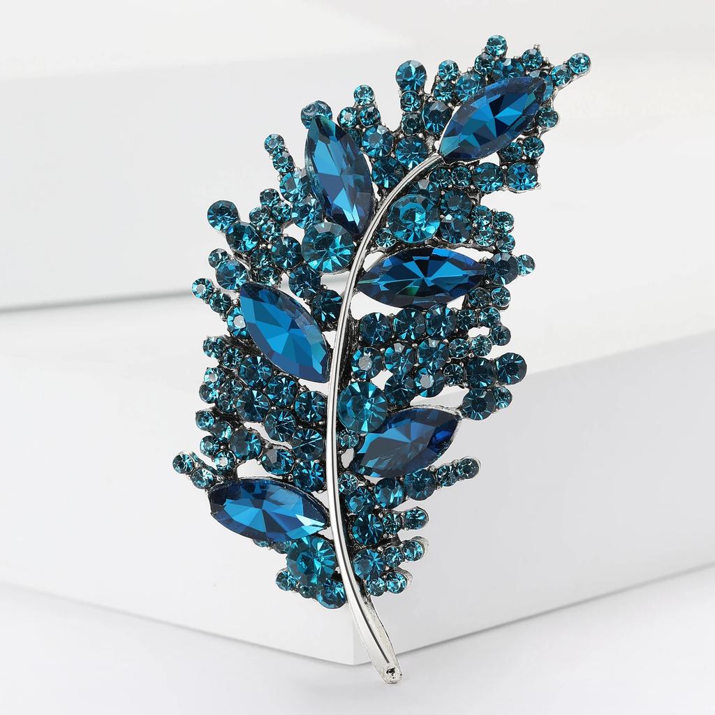 Rhinestone Feather Brooches for Women Unisex Creative Pins Event Party Backpack Decoration Clothes Accessories