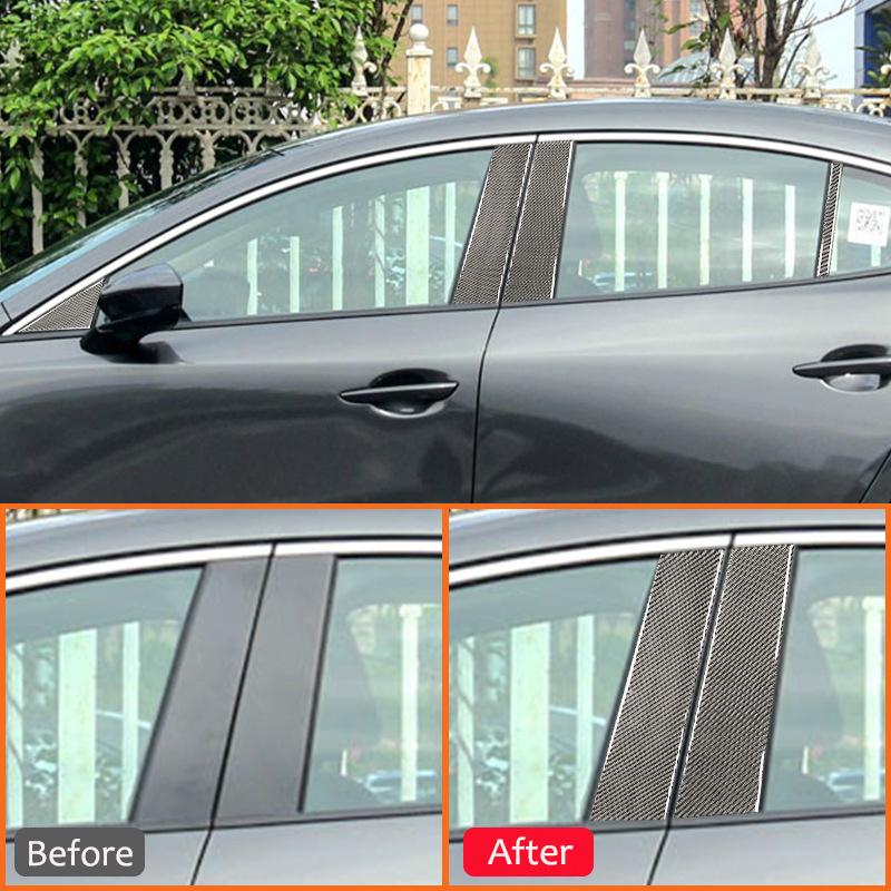 For Mazda 3 Axela  Carbon Fiber Car Door Outer B-Pillar C-Pillar Panel Trim Cover Exterior Decoration Sticker Accessories
