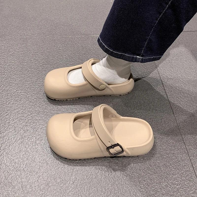 

Модные тапочки женские с закрытым носком на низком каблуке с круглым носком обувь для женщин дышащие легкие плоские повседневные удобные тапочки Zapatos De Mujer 40-41 коричневый