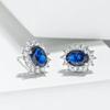 Royal Blue Zircon Stud Earrings for Women Oval Korean Style Elegant Fashion Jewelry New Trend Blue Zircon Ear Studs Gift