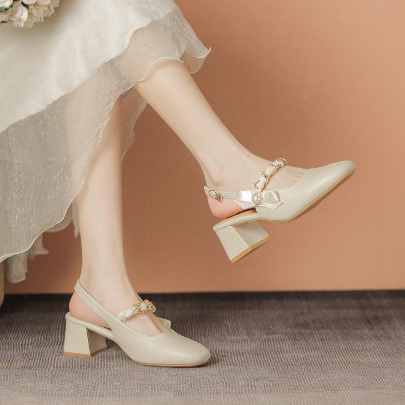 

Baotou sandals women s new summer thick heel with skirt bow sandals women s word belt 34 абрикосовый