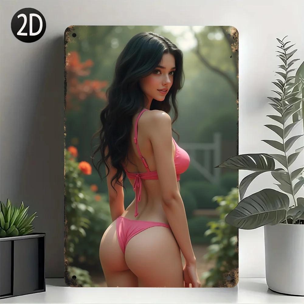 

A Vintage Iron Sign Featuring a Sexy Beauty (Rectangular Hunting Sign) for Decorating Indoor Walls in Homes, Cafes, Bars, L 20x30cm（7.8x11.8inch）