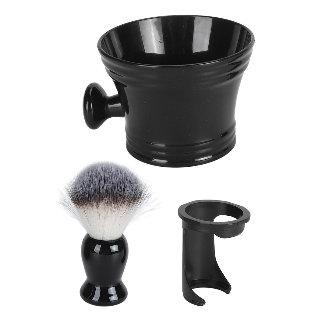 Beard Lathering Brush with Stand Bowl 3 in 1 Soft Nylon Hair Residuals Removal Quick Dry Foam Brush Stand Bowl