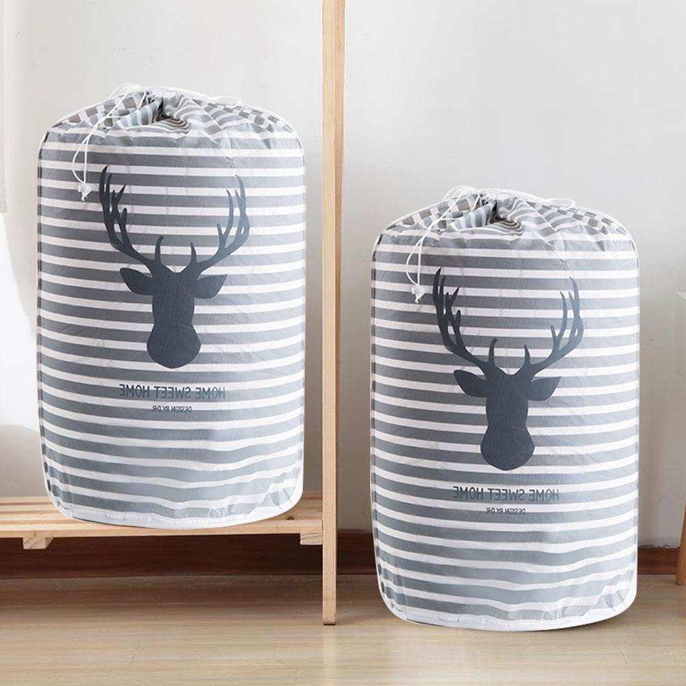 Cylindrical Large Clothes Pillow Blanket Quilt Storage Bags Reusable Drawstring Packing Bag Home OrganizerDeer Head