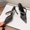 Ladies Shoes Thin Heels Pointed Toe Women's Half Sandals Sexy Rhinestones Wholesale Comfortable and Elegant on Offer Designer