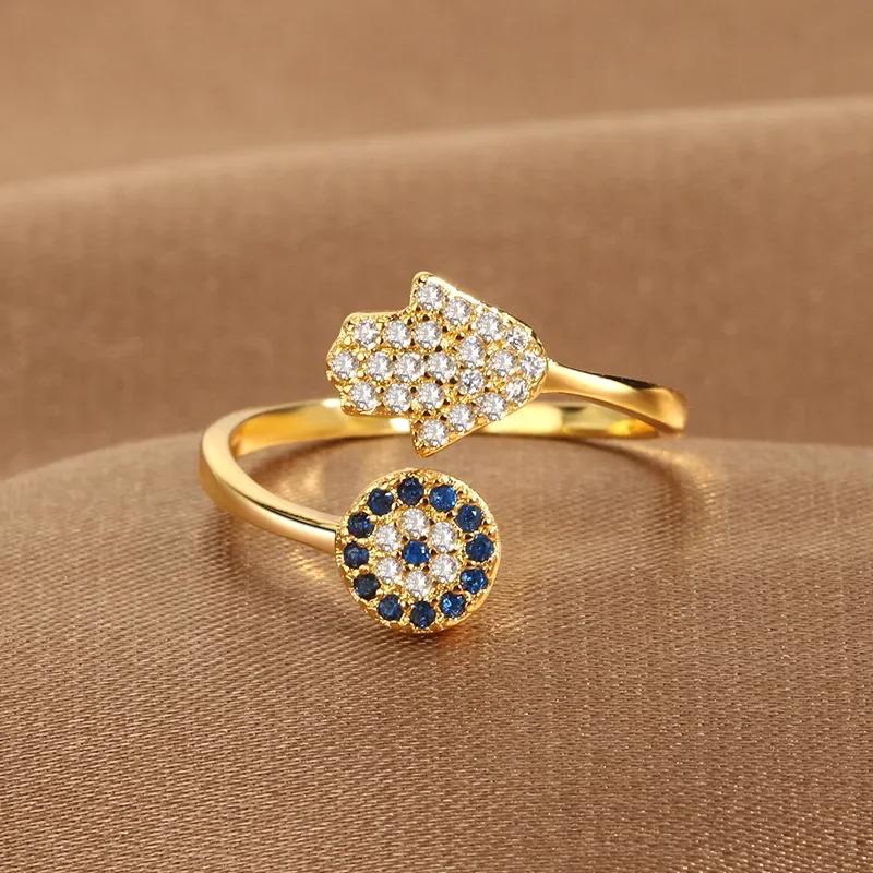 Yiluocd Hamsa Hand Verstellbare Ringe Türkischer Cz Böser Blick Ring Für Frauen Hand Fatimas Glücksbringer Schmuck Schutz Geschenk beige