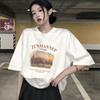 Women's White Oversized T-shirt Bear In Shopping Cart Print Casual Loose Fit Tee