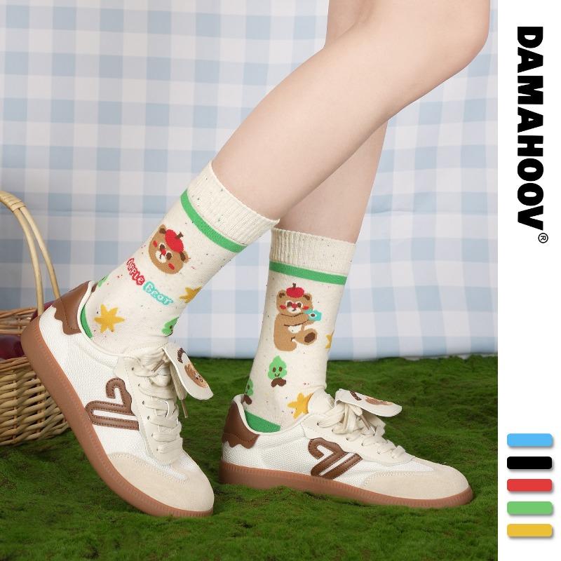 Cute Striped Apple Teddy Bear Mid-calf Cotton Socks - Pile-style Winter/spring Children's Cartoon Sports Socks