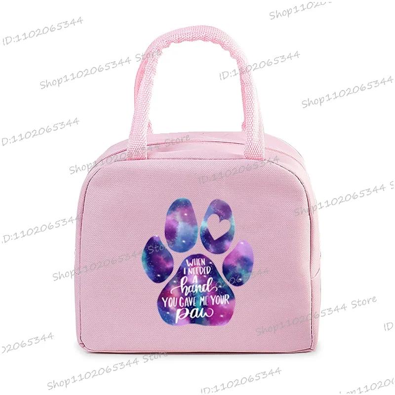 Colour Heart Cat Dog Paw Print Portable Lunch Bag Women Men Kids Food Thermal Box Multi-function Office Bento Insulated Handbag