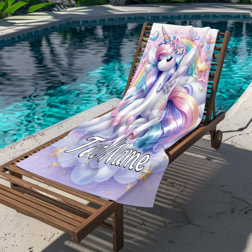 Custom Rainbow Unicorn Beach Towel Personalized Name Fantasy Microfiber Bath Towels Soft Quick Dry Swimming Pool Lounger
