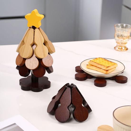 Christmas Tree Coaster Set of 3 Heat Insulation Mat for Water Cups Teapots Dining Plates Wear-Resistant Anti-Scalding Table Protection