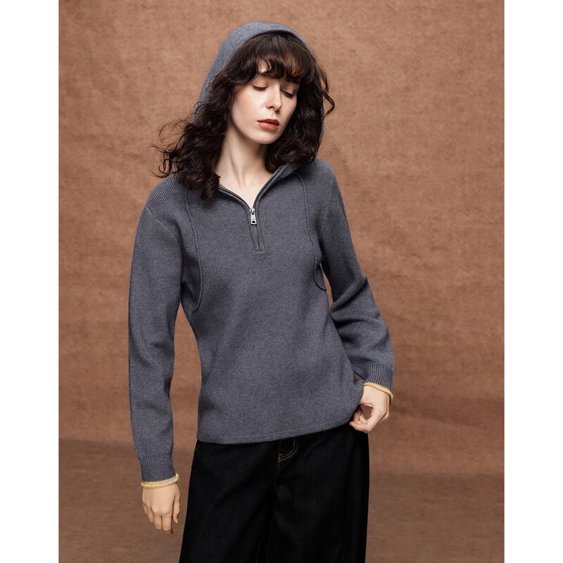 Women's Hooded Half-Zip Color Block Knit Sweater