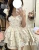 Spring and Summer French Beautiful Sweet Spice Girl Feifei Sleeve Suspender Dress Fairy Dress Waist Fluffy Dress Small Man