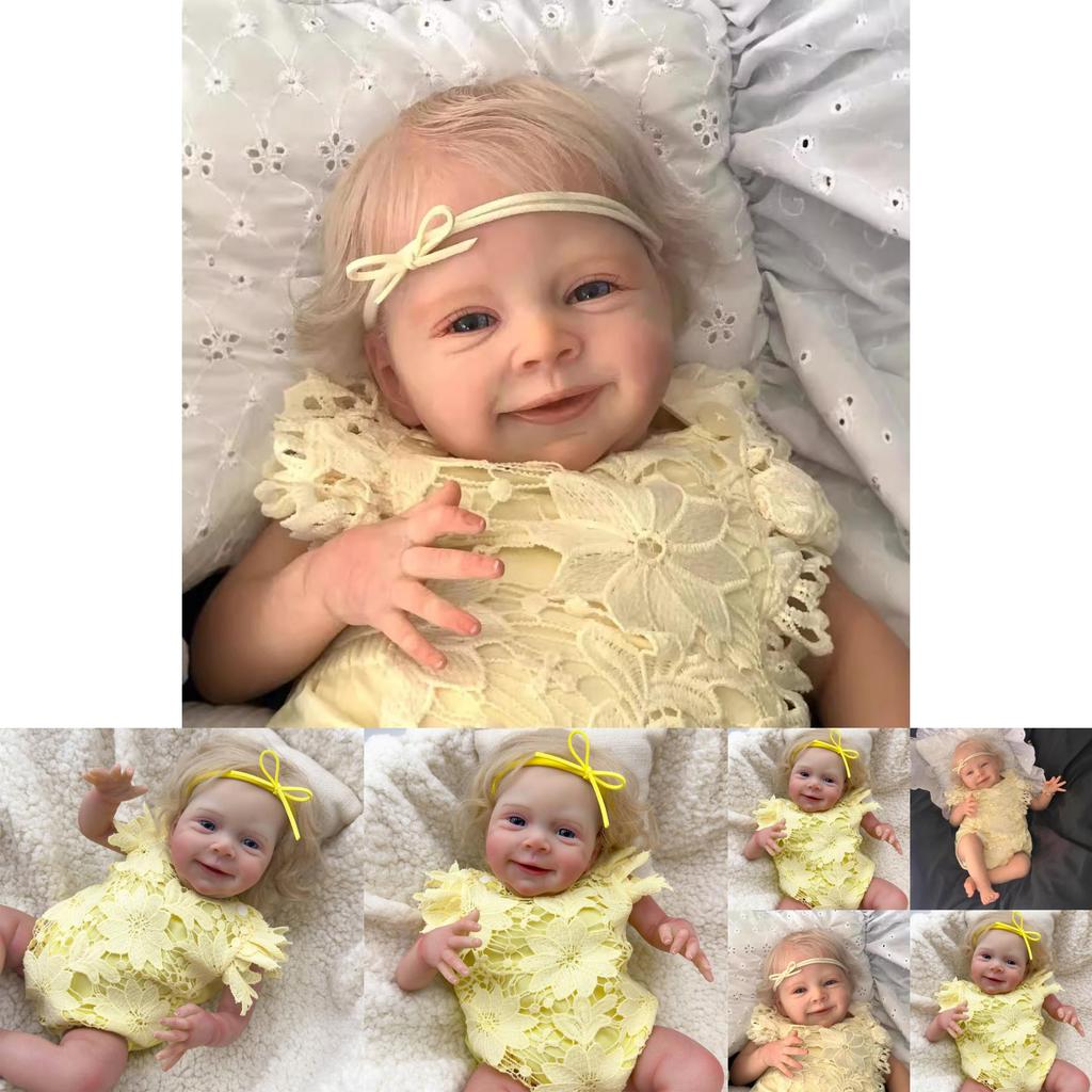 Złote Włosy Symulacja Zabawka Lalka Reborn Z Żółtym Ażurowym Ubraniem Design Dla Dzieci Prezent Świąteczny
