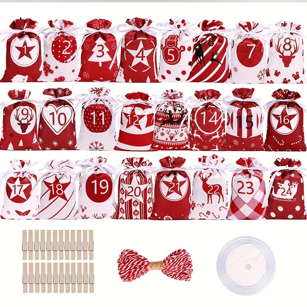 Christmas Advent Calendar Bags 24 Days Countdown Set Candy Bag Drawstring Gift Bag Hanging Gift Bags for Party Home Ddecoration