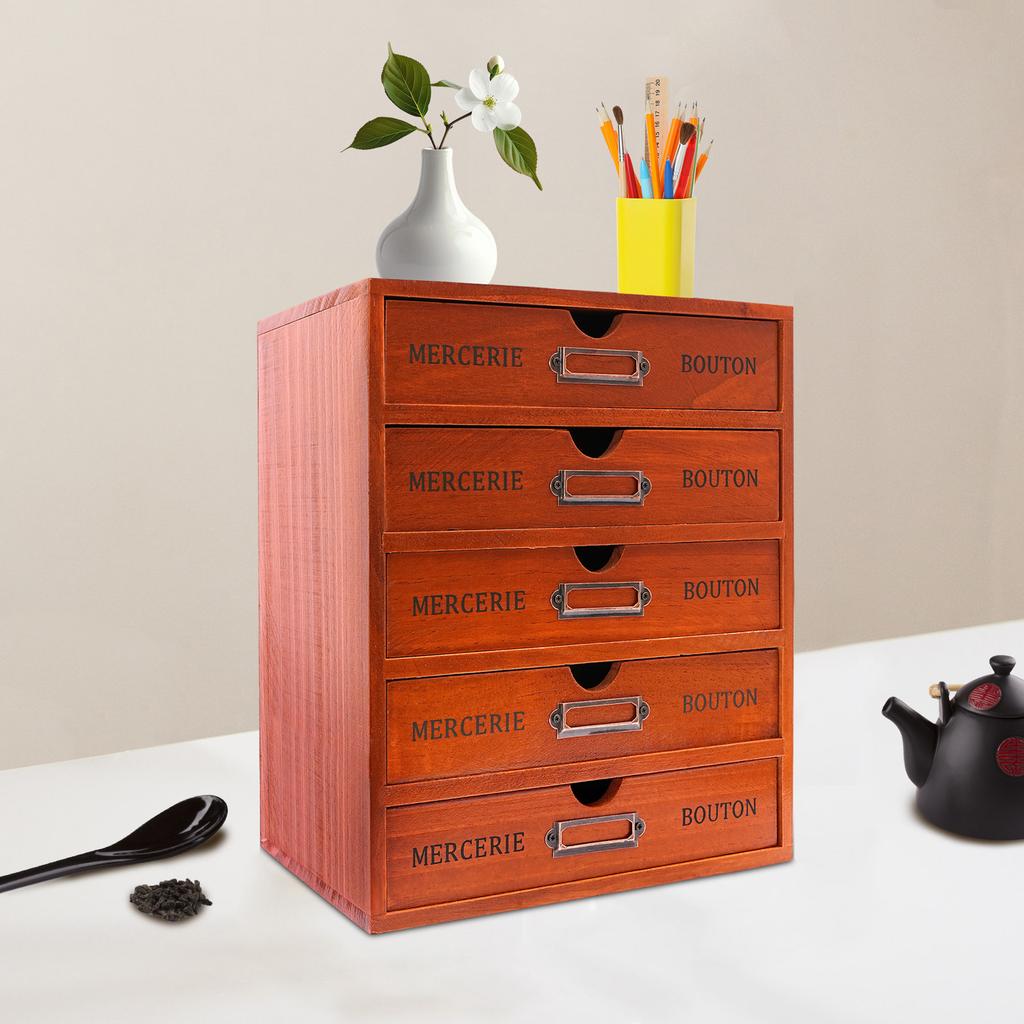 5-Drawer Wooden Desk Organizer,  Storage Drawers, Vintage Shelf Drawer For Organizing Documents, Files, Pens, Notebooks