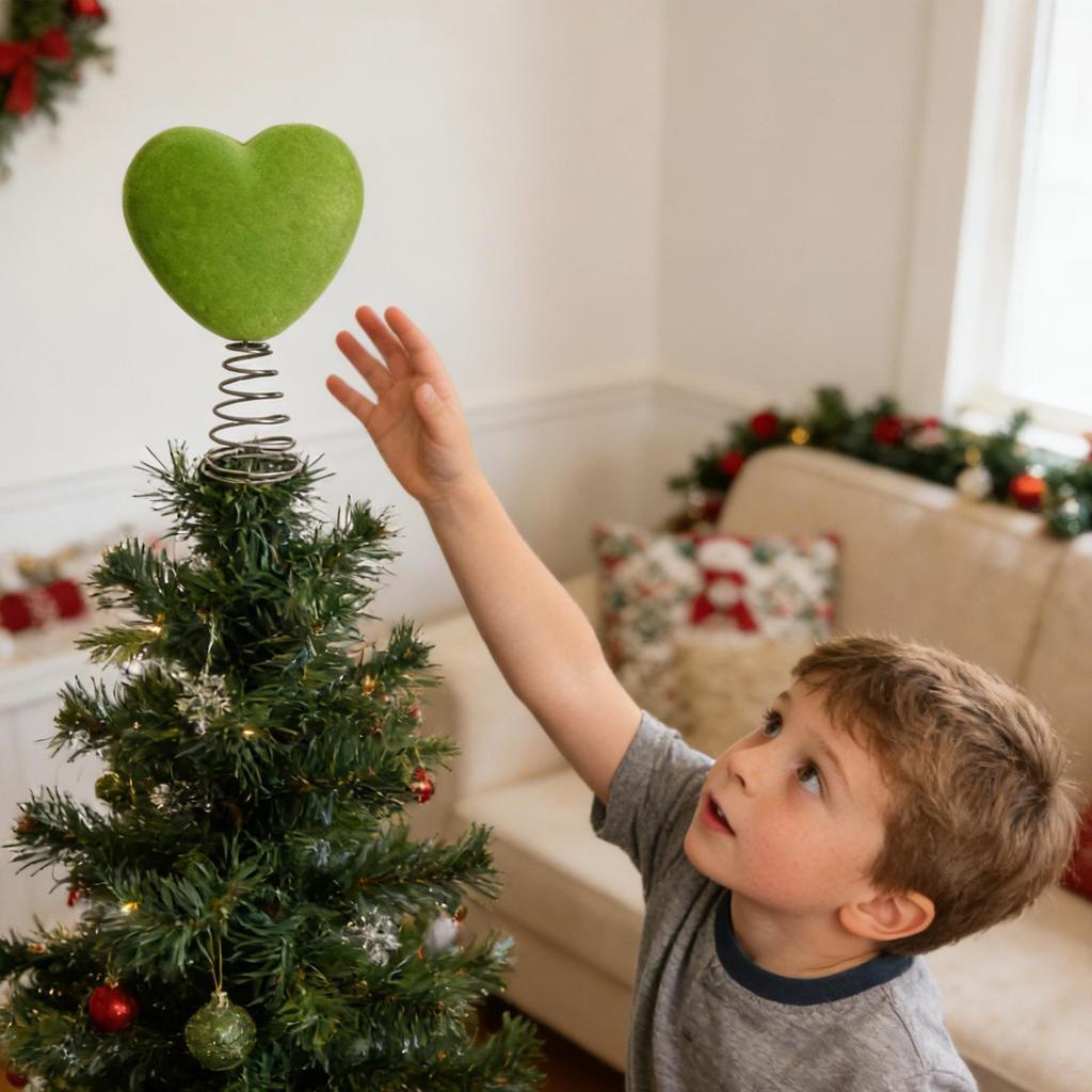 Valentines Tree Topper 3D Heart Shape Velvet Romantic Decoration Flocked Tree Topper For Holiday Christmas Daily Home Indoor