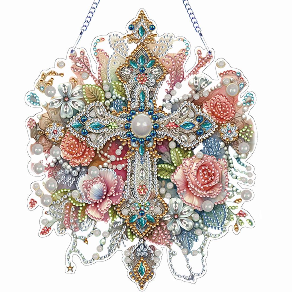 Flower 2D Flat DIY Diamond Painting Set Rhinestone Diamond Art Window Pendants Diamond Art Pendant Wall Decor for Home & Windows