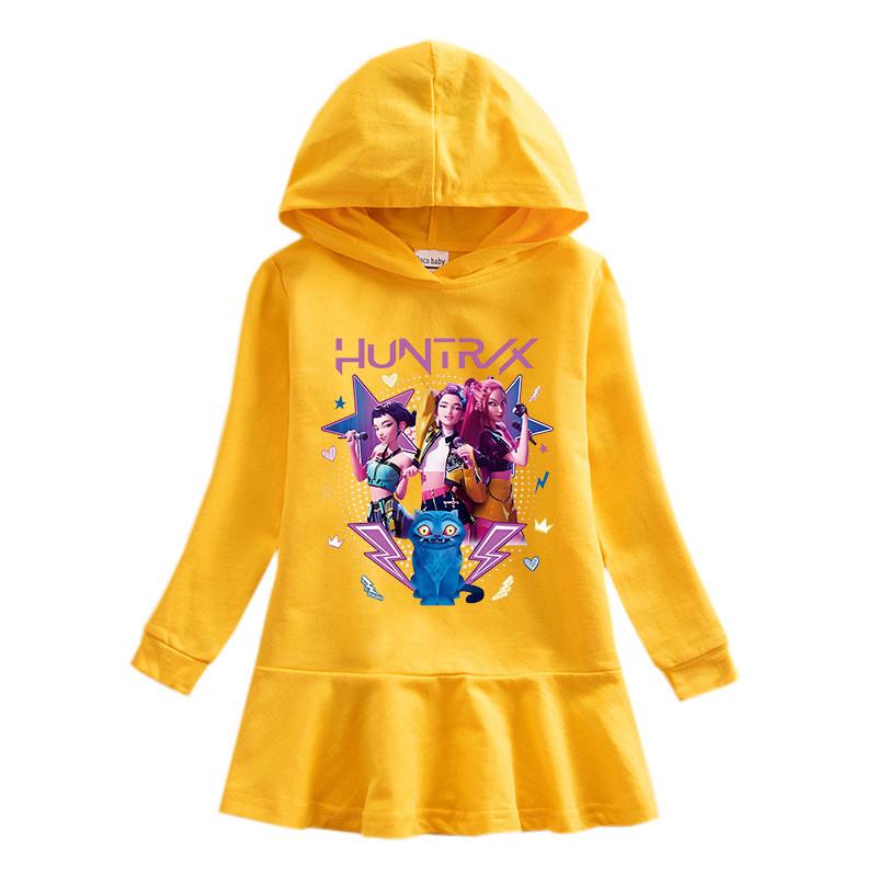 Girls Kpop Rumi Zoey Mira Hunters Printed Long Sleeves Hooded Dress