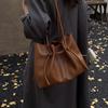 Lightweight Drawstring PU New Shoulder Bags High Quality Fashi Versatile Solid Color Sewing Thread Women's Crossbody Bags