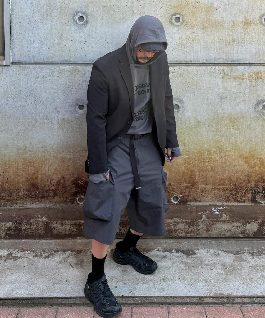 Kallapataleu Nylon Banding Cargo Pocket Bermuda Shorts - Charcoal