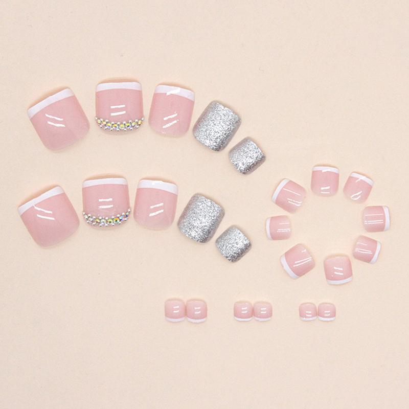 24 Pcs Glossy Toe Nails Red Shiny Glitter False Nails With  Artificial Manicure Reusable Fake Nails For Women