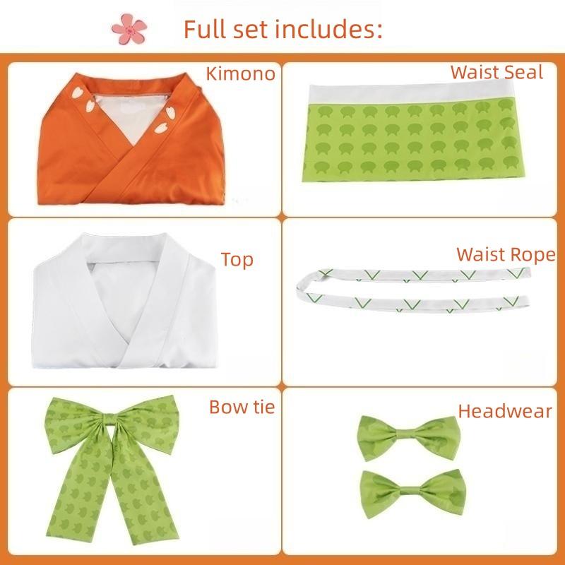 Danganronpa 2 Hiyoko Saionji Cosplay Kostuum Kimono Volwassen Vrouwen Oranje Jurk Halloween Carnaval Kleding Kostuums
