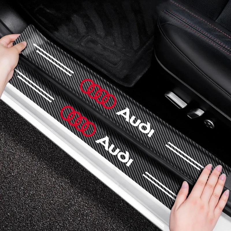 2026 Hot 4Pcs Carbon Fiber Car Door Edge Sill Protector Strip Emblems 3D Stickers For qaz13 A4 A3 A5 A6 A7 A8 Q3 Q5 Q7 Q8 B5 B6 B7 B8 B9