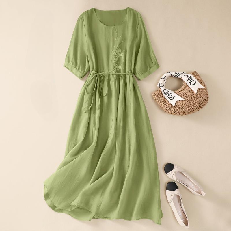 

Вышитая весна/лето Commute простая однотонная юбка легкое облегающее платье для женщин M зелёный