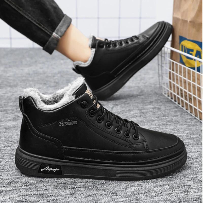 Winter Herrenstiefel Warm Bequem Herrenstiefel Verschleißfest Rutschfest Herren Schneestiefel Plüsch Weiche Schuhe für Herren Botas Para Hombre