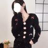 Elegant White Imitation Mink Fur V-Neck Sweater for Women - Autumn/Winter Three-Dimensional Floral Button-Down Cardigan with Stunning Bow.