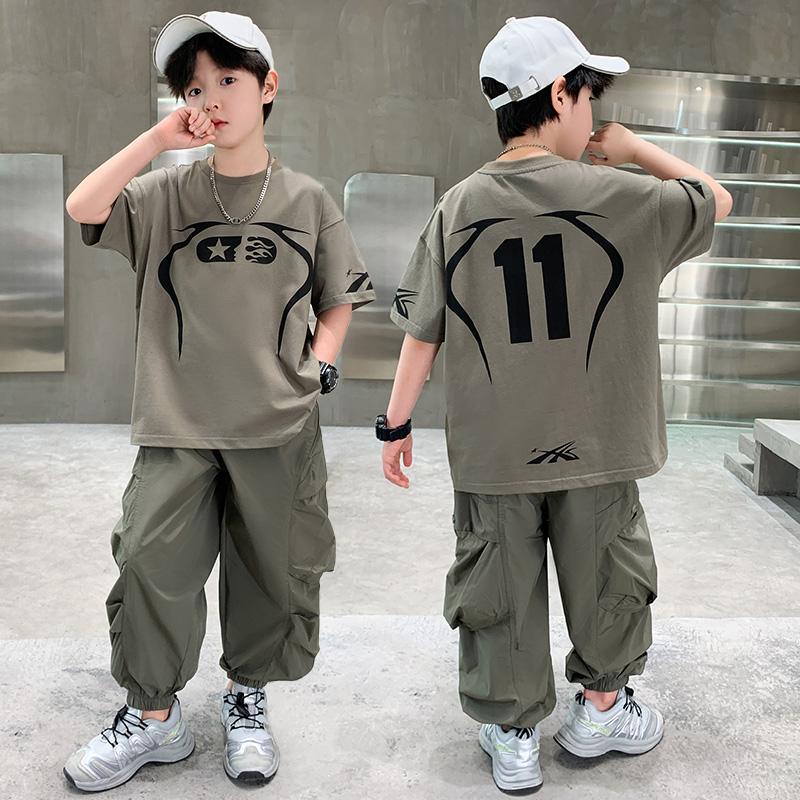 Boys' Summer Set 2026 New Children's Summer Dress, Medium and Large Children's Handsome and Fashionable Short sleeved Pants, Boys' Clothes Trendy