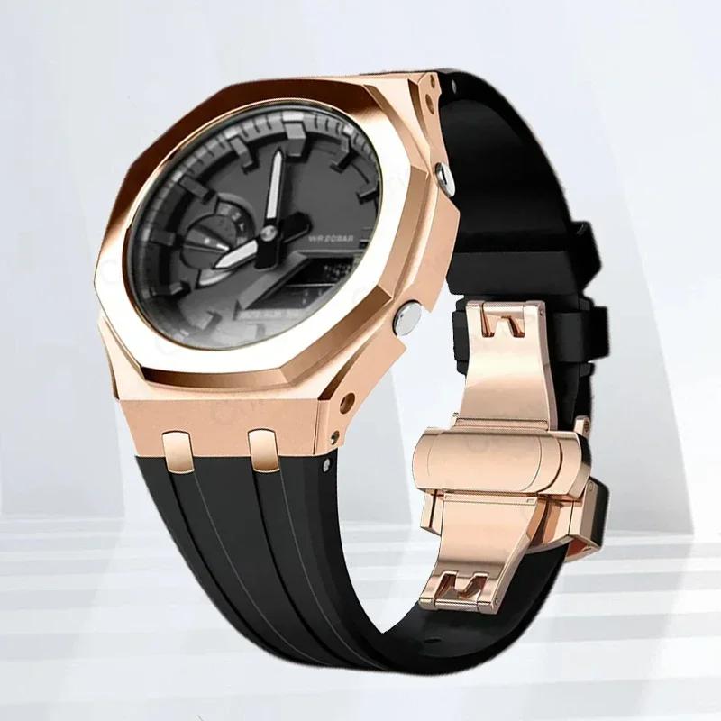 Mod-kit för Casioak GA2100 GA2110 Metallfodral Bezel Gummiarmband För Casioak GAB2100 2110 Modifieringssats Fodral Med Skruvkorrigering