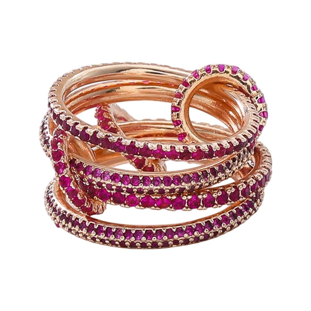 Stackable Rose Gold Plated Rings For Women With Colorful Cubic Zirconia Handmade Mixed Metal Jewelry For Party Wear