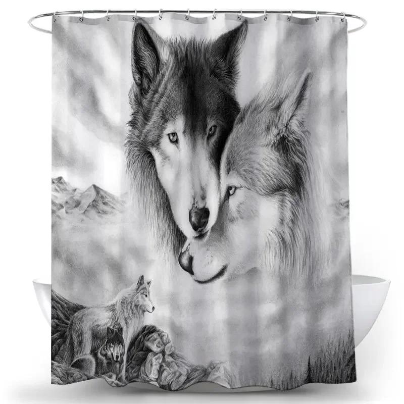 

Nordic Wolf Pattern Shower Curtains Animals Tiger Bath Curtain High Quality Waterproof Polyester For Bathroom With 12Pcs Hooks W60H190(CM)-1 Pcs