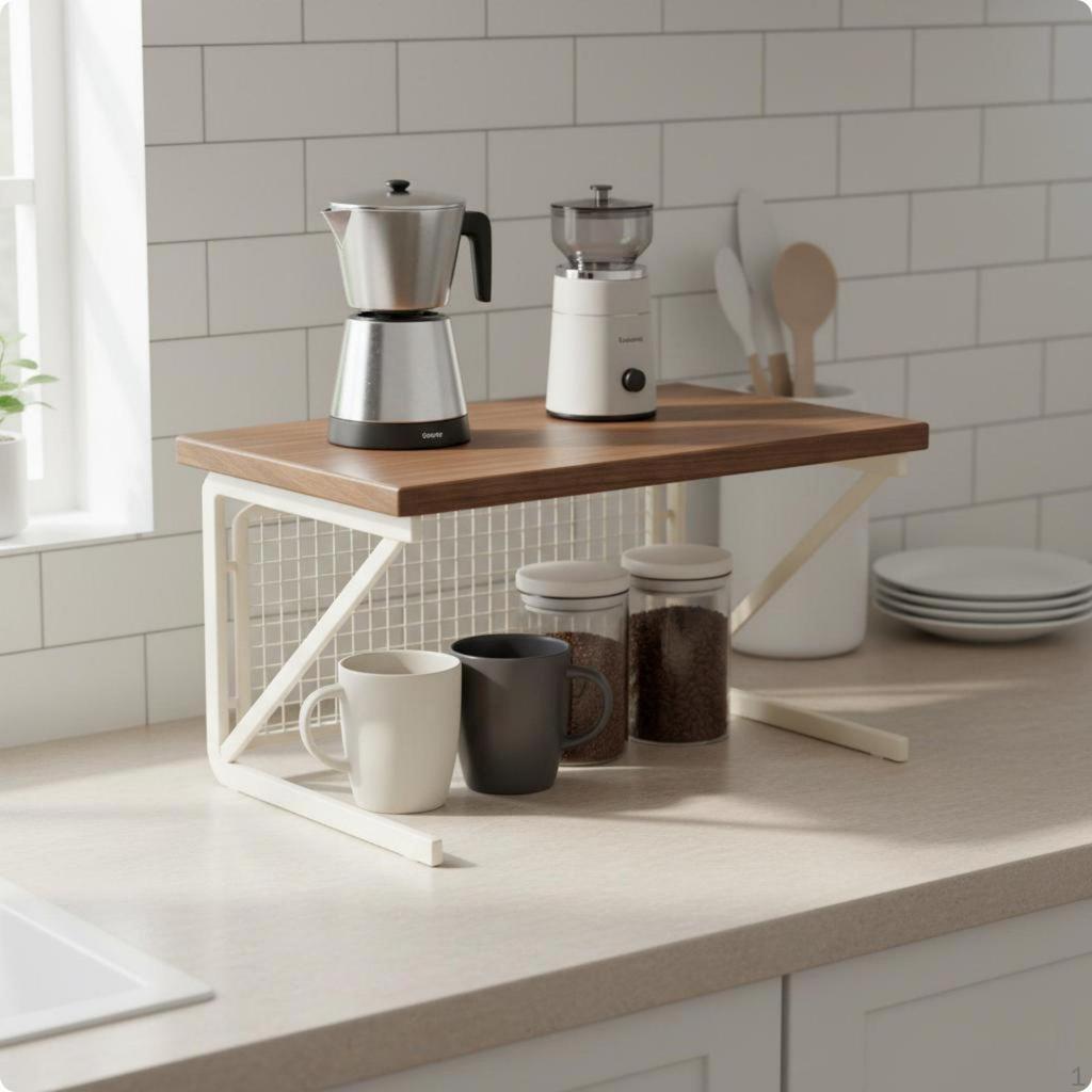 Coffee Station Organizer SpaceSaving Desktop Shelf Easy Access Drawer Storage Rack for