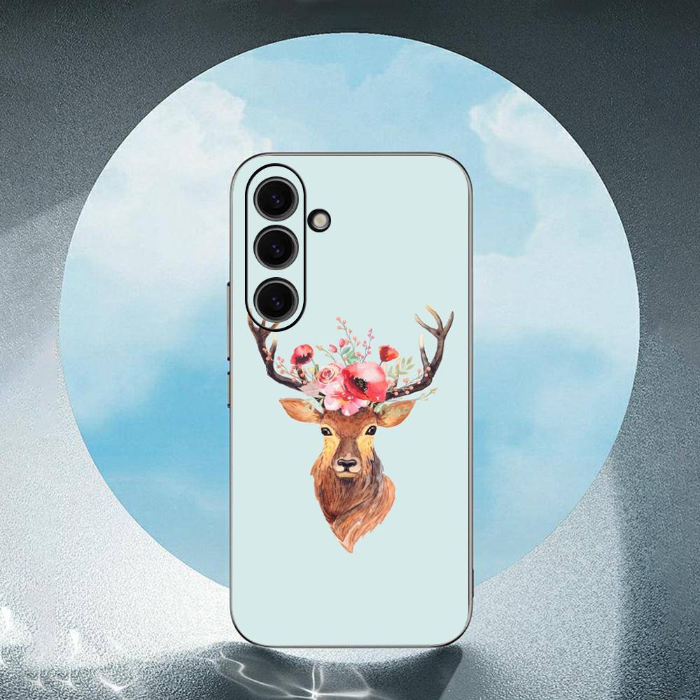 Animal Head Wearing Flowers For Samsung Galaxy S23 S24 S25 Ultra S22 Plus S21 Black Soft Case Waterproof Soft Case