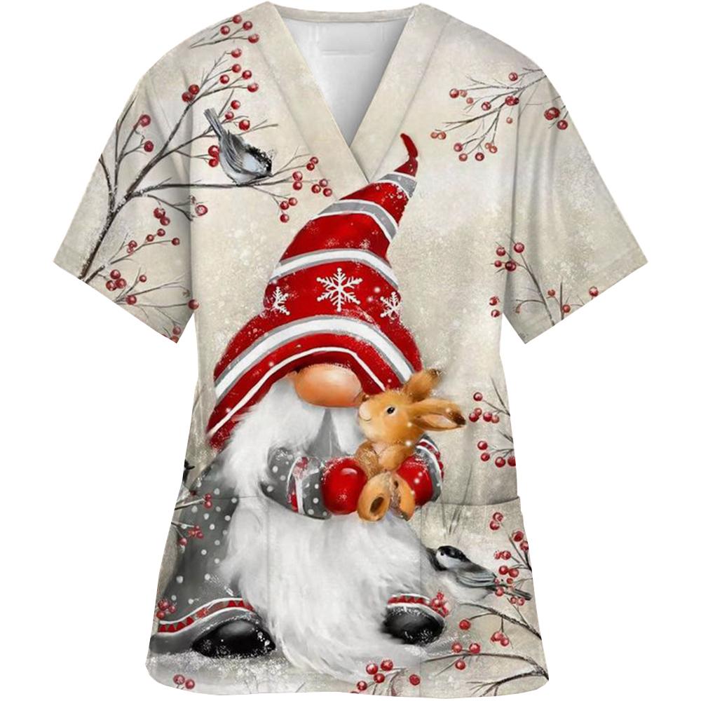 Рождественские топы-скрабы с V-образным вырезом с принтом для женщины мужчины блузка хлопок одежда для работы хирурга медицинская униформа доктор медсестра топы-скрабы 5XL 980₽