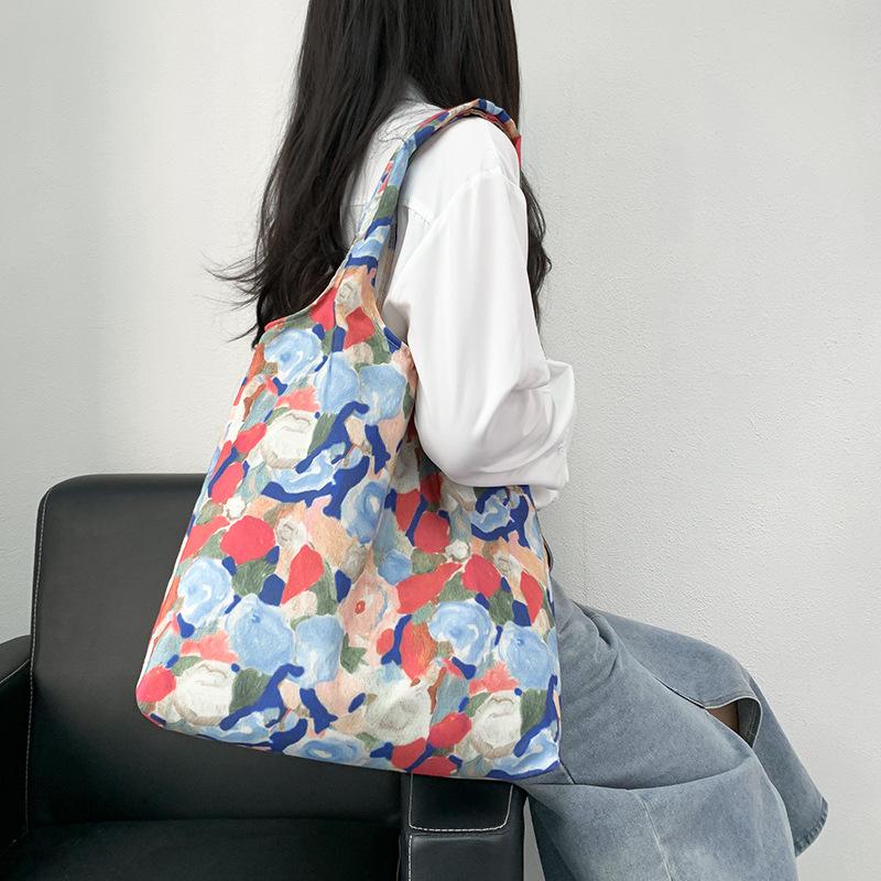 Summer Multi Pattern Retro Oil Painting Small Floral Canvas Bag One Shoulder Hand-held Large Capacity Vest Bag