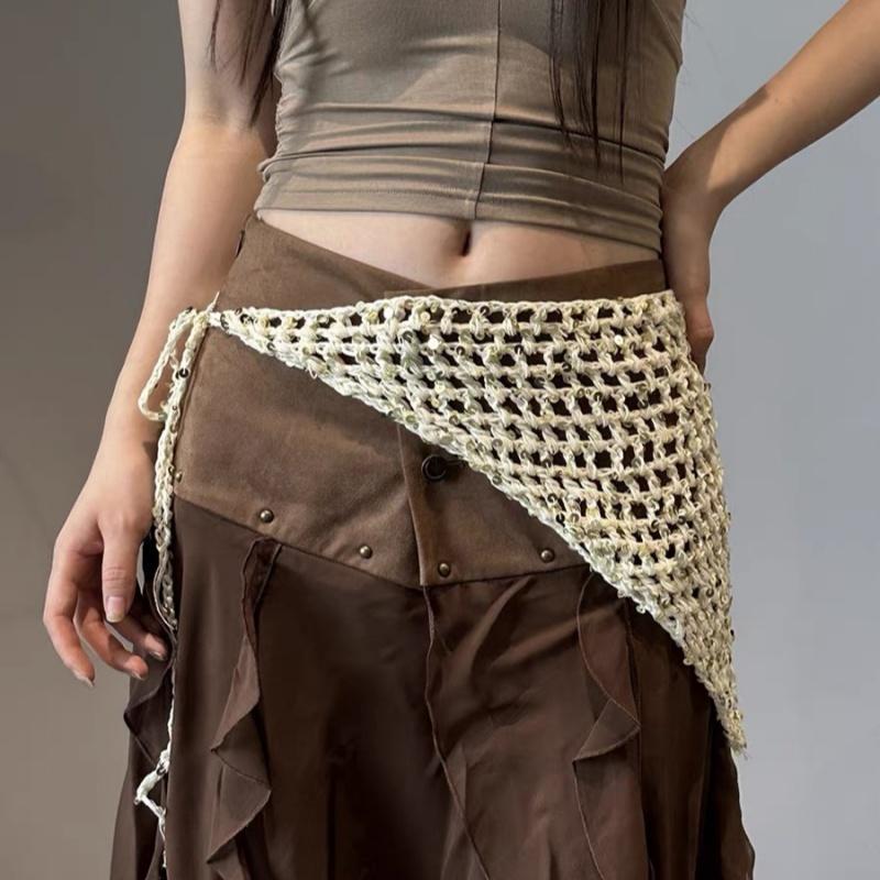 Versatile Sequined Knit Beanie and Triangle Scarf Belt Set for Fashionable Winter Dressing