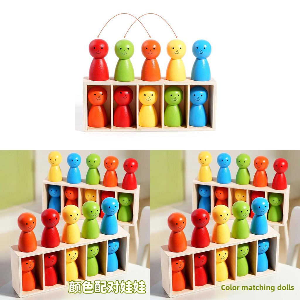 Wooden Childrens Color Matching Blocks With Stackable Design For Toddler Cognitive Development