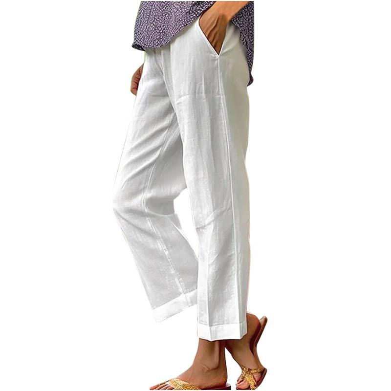 Fashion Loose Casual Women Straight Leg Pants Solid Color Elastic Waist Plus Size Simple Pockets Office Pants Spring Summer Elegant Trousers Clothing