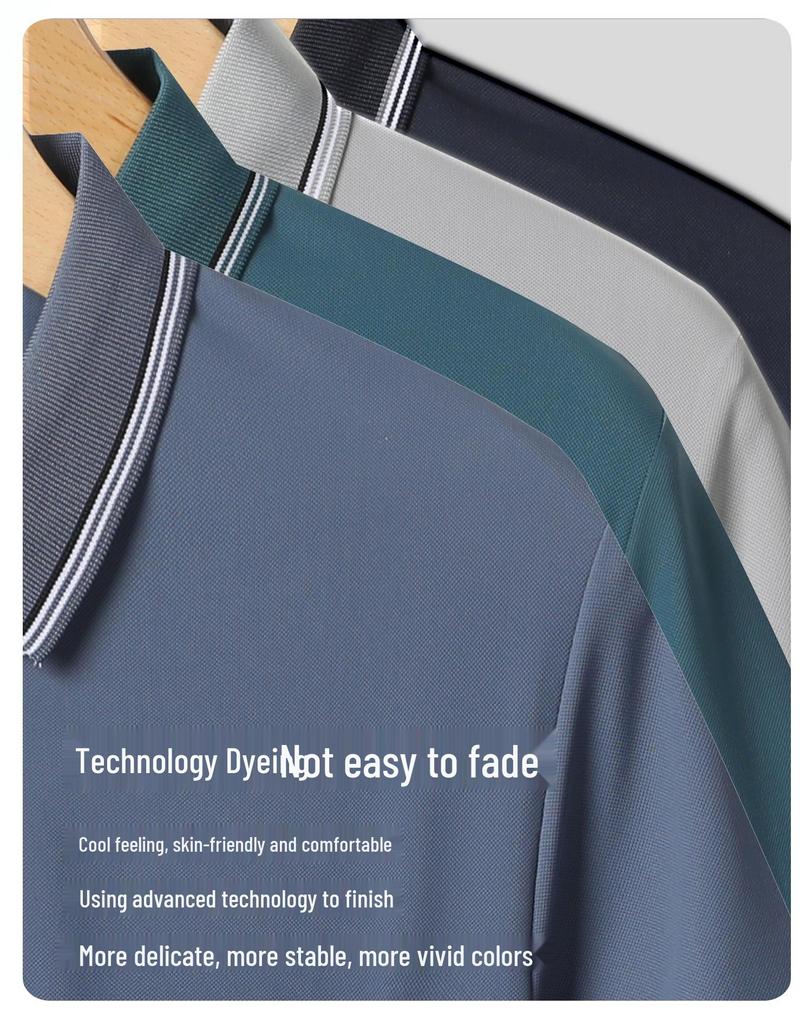 Polo tričko z ledového hedvábí: Pánské letní tričko s krátkým rukávem pro dospělé středního věku (30-50 let)