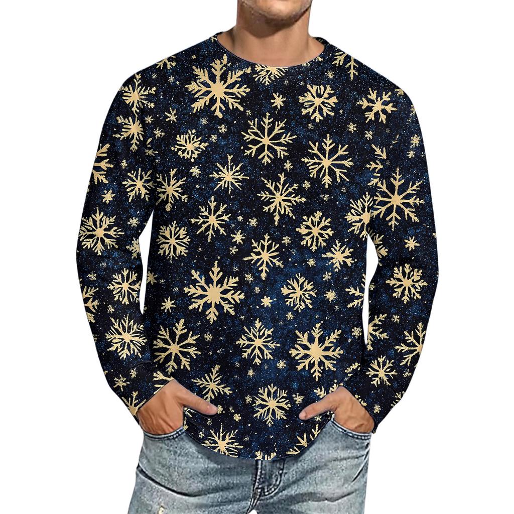 Men's Christmas Printed Imitation Cotton Long-sleeved Shirt
