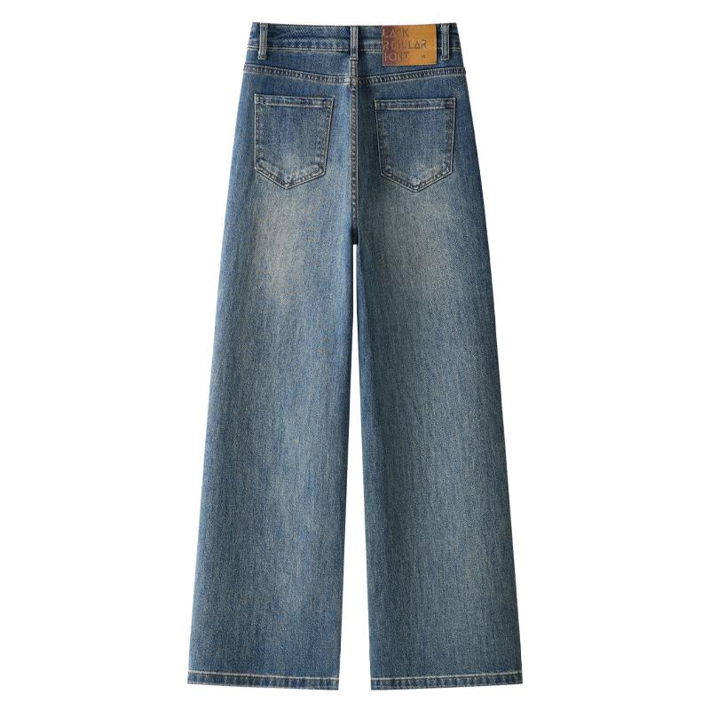 Women's Retro Wide-Leg Spring Jeans - High-Waisted, Slimming, and Straight-Leg Style for a Chic Look