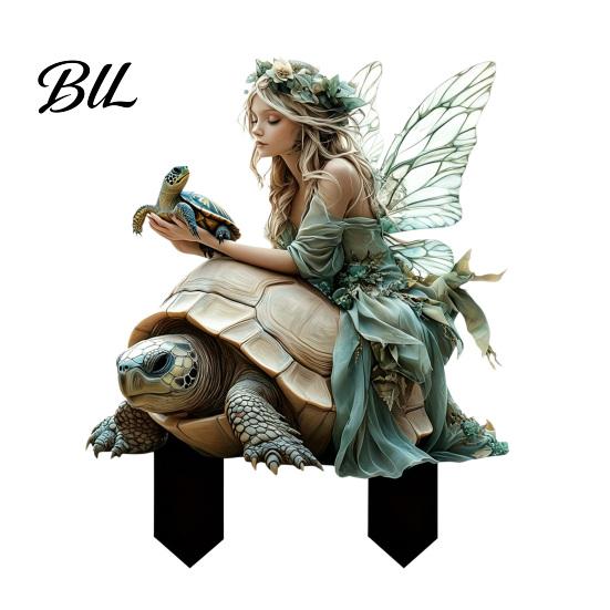 Garden Stake Decoration Fairy Turtle Stake, Tale Yard Art Fantasy And Outdoor for Lawn Planter Flower Pot 25*30cm