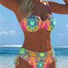 1011 New Sexy European and American Bikini Print Lace-up Halter Swimsuit Women