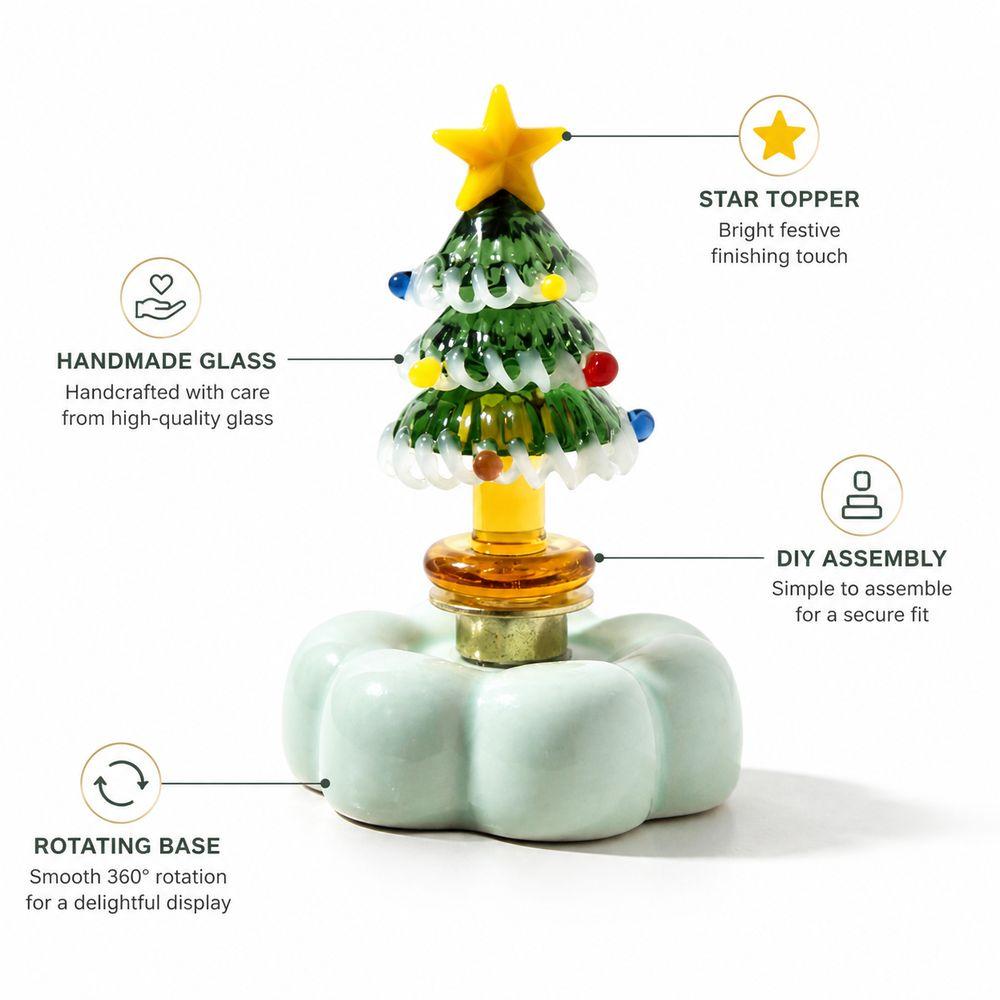 Solid Glass Glass Christmas Tree Figurine Rotating Base DIY Assembly Christmas Tree Ornament Star Topper Christmas Tree Statue