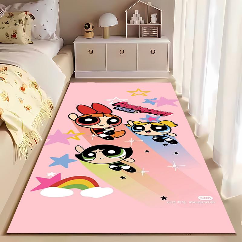 "Cartoon Superhero Girls Pink Carpet with Stars and Rainbow Design" Suitable for use as an anti-slip for living room bedroom sofas
